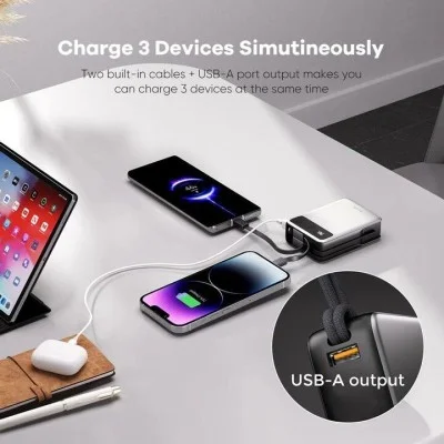 Zlos 20000mAh MB20 Power Bank 65W With Built-In Cables - Black / Silver